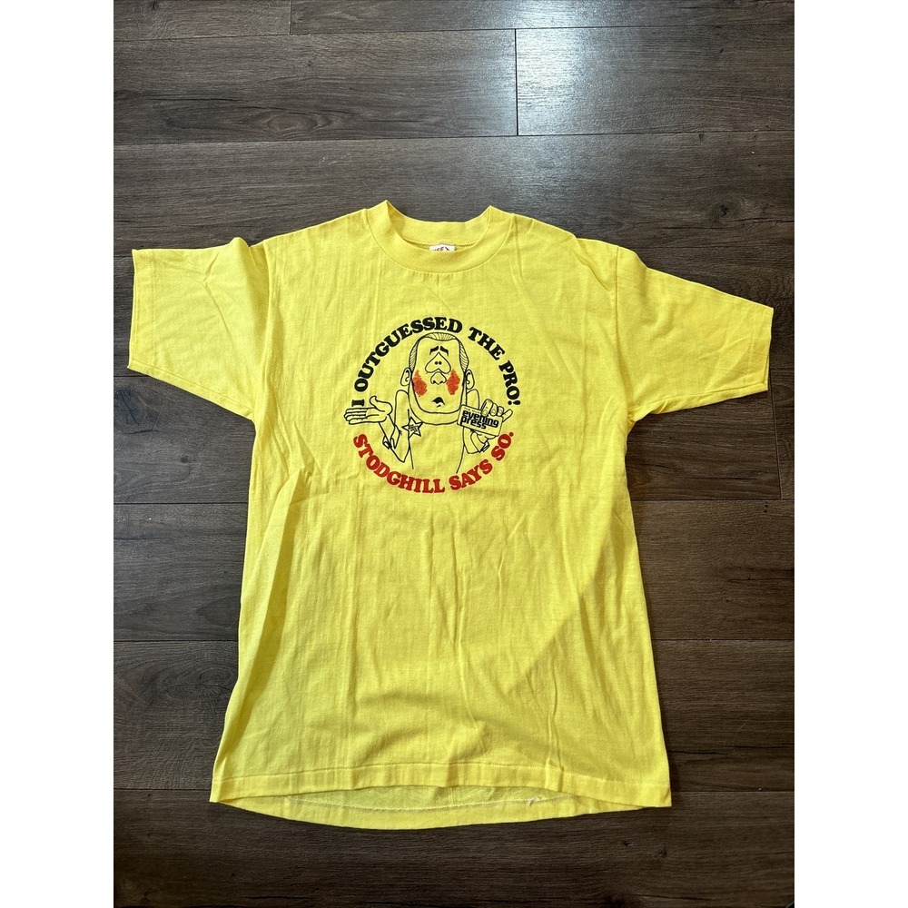Vtg T Shirt Mens L Yellow‎ Single Stitch Muncie Evening Press Hef-T Tee Jays
